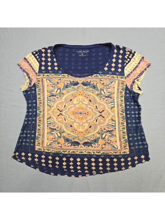 Lucky Brand Tops - Lucky Brand XL Womens Short Sleeve Top Multicolor Boho Geometric Festival
